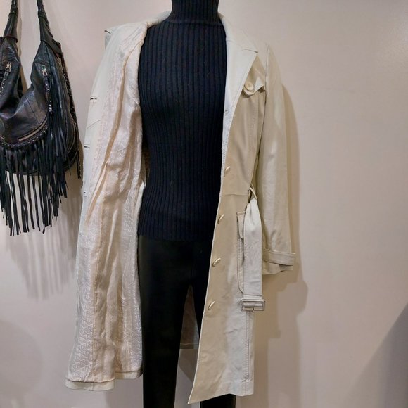 💋SHOWSTOPPER💋 ICONIC M by Madonna 100% Lambskin Leather Trench Coat in ivory - Picture 12 of 16